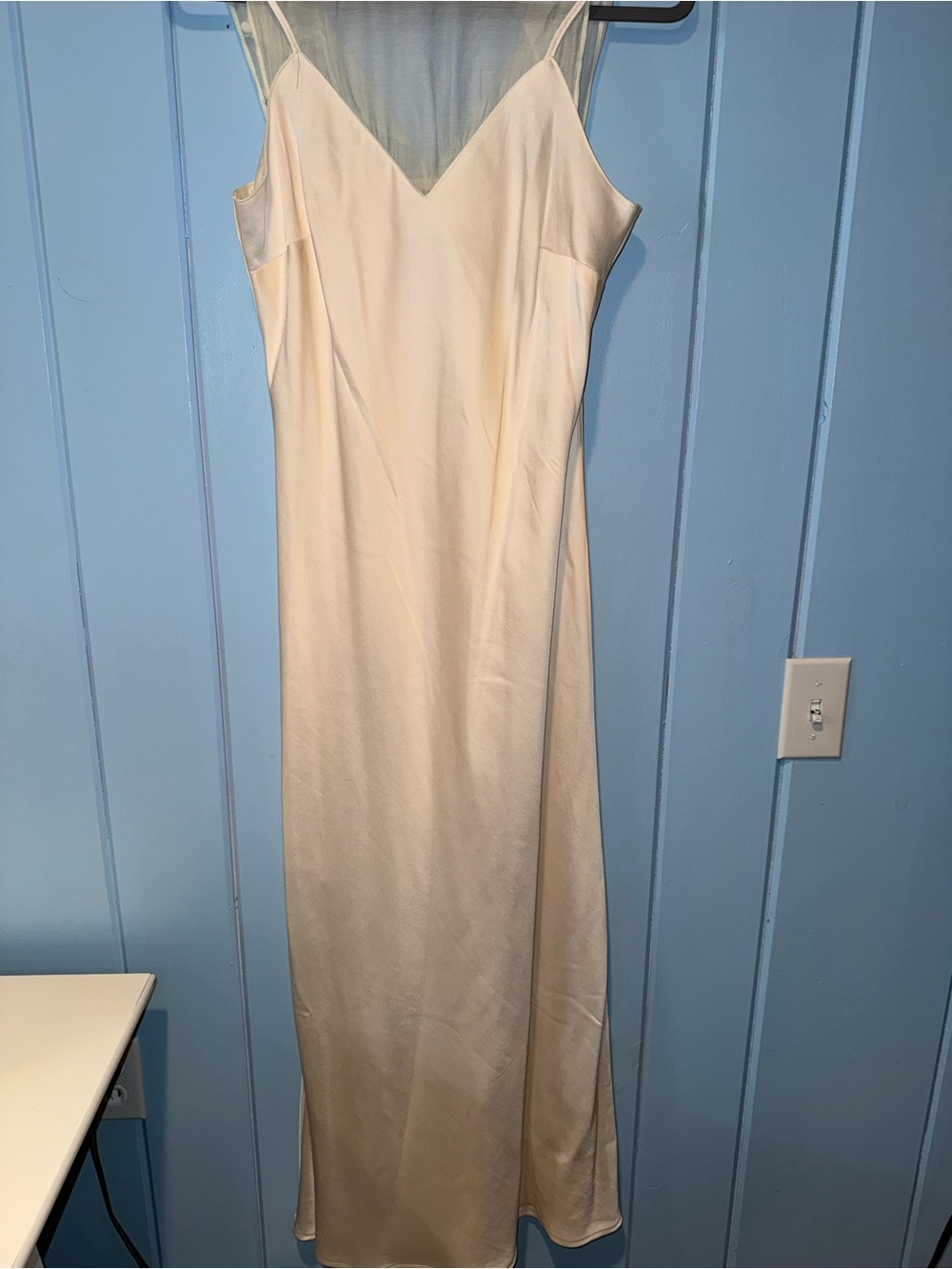 Satin Cream Slip Maxi Dress with V-Neck
